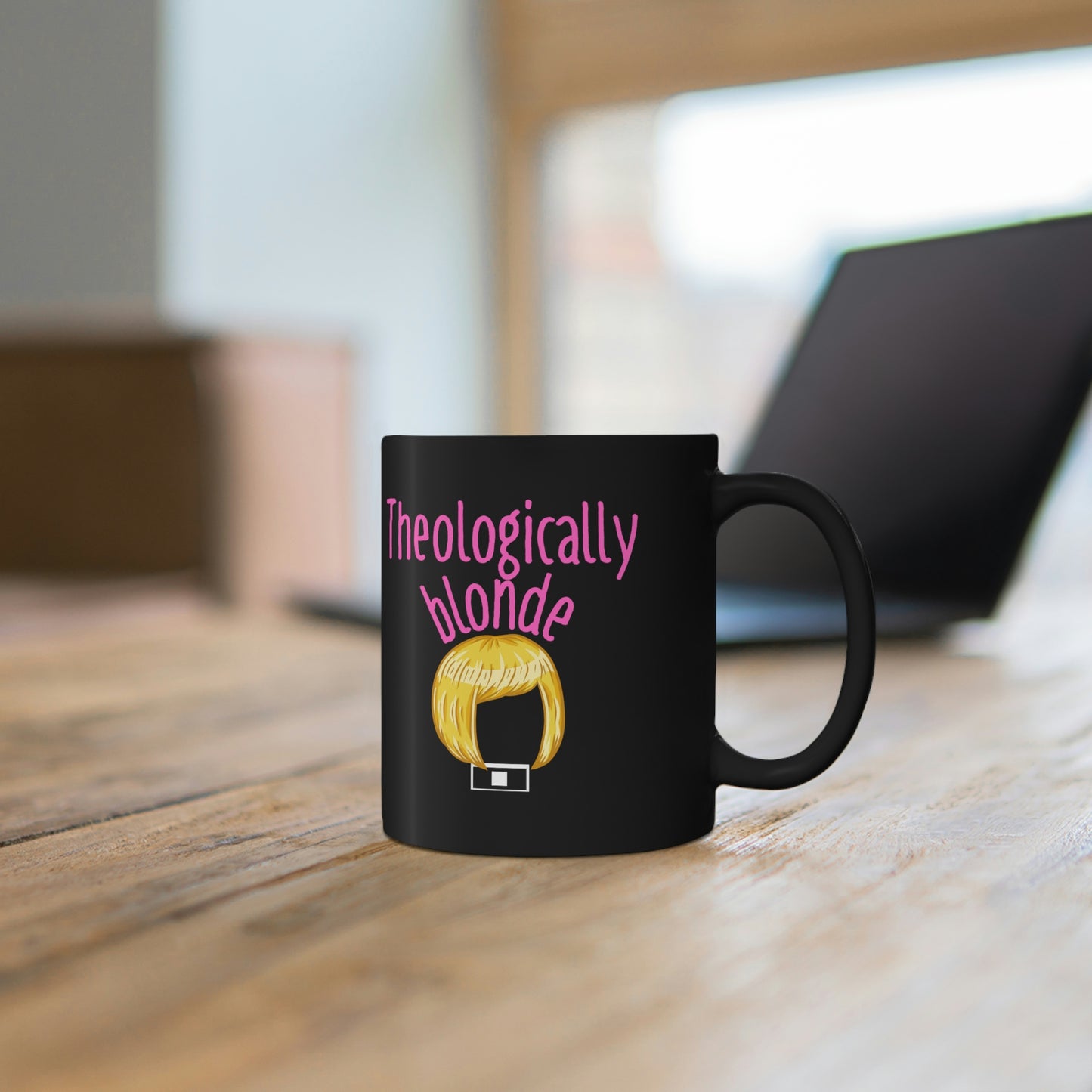 Theologically Blonde 11oz Black Mug Gift for Pastor Gift for Deacon Gift for Clergy Gift for Seminarian Gift for Pastor