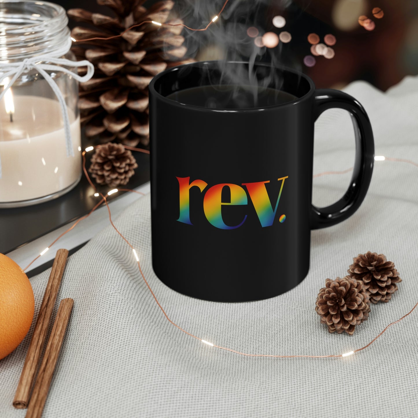 Rainbow Rev 11oz Black Mug Gift for Clergy Gift for Pastor Gift for Minister Gift for Reverend Wedding Officiant